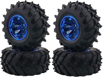 4 Stuks 125mm Rubber Banden voor RC Monster Truck met Plastic 6-Spaken Velgen Set Geschikt voor 1/10 RC Crawler, Truggy en HSP Modellen (Blauw)