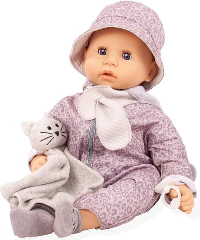 Grijze Kattenpop - Grote Babypop - Knuffelen en Verzorgen - Wasbaar en Droogbaar - 48 cm - Meerkleurig