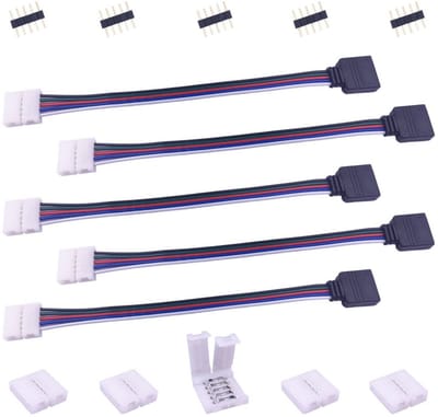 5-polige hoekverbinder voor 12 mm SMD 5050 RGBW ledstrip - snelkoppeling en verlengkabel