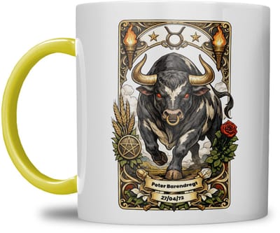 Sterrenbeeld mok - Stier - Geel - Tarot mok - Gepersonaliseerd met naam en datum