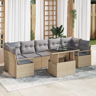 vidaXL - Tuinbank - Set - 8 - st - 7-Aantal - zitplaatsen - Beige - en - Lichtgrijs