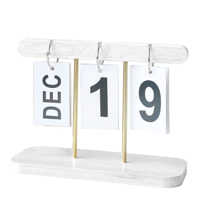 SnelShoppen - Houten bureaukalender, eeuwigdurende staande tafelkalender, herbruikbare decoratieve kalender voor thuis en kantoor, wit, perfect voor o