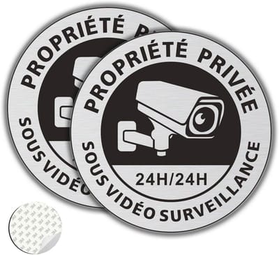 Private Property Surveillance Panel - Brushed Aluminum - 2 Pieces - φ167 mm - Self-Adhesive