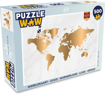 Puzzel Wereldkaart - Goud - Marmerlook - Luxe - Design - Legpuzzel - Puzzel 500 stukjes