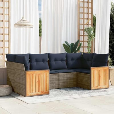 vidaXL - 6-delige - tuinbankset - met - kussens, - grijs - polyrotan