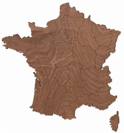 Houten wanddecoratie - Wooden wall decoration | Landkaart Frankrijk 33 x 32cm Country map France | Donker hout - Dark wood | Muurdecoratie - Wall art - Wandfiguur France - Echt Hout - Real Wood