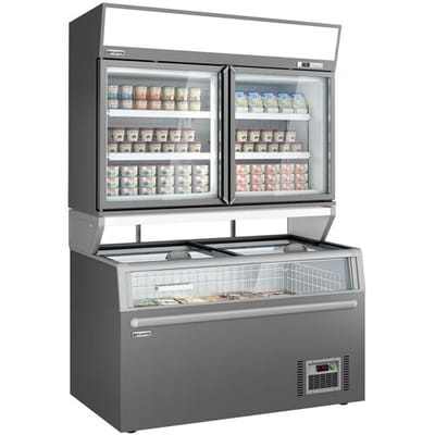 GGM Gastro Supermarkt-Wandtiefkühlregal - 2 Türen - inkl. Tiefkühlinsel - Grau