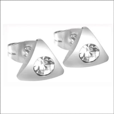 Aramat Jewels | Oorbellen | Driehoek Zirkonia Oorbellen staal | Zilverkleurig / Transparant | |8mm | Staal | Kinderen, Volwassenen | Verkleurd niet