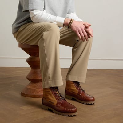 Manfield - Heren - Cognac leren veterboots - Maat 40