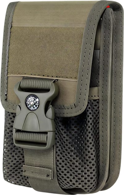 Molle dubbellaags telefoonzakje met kompas & kaarthouder – Groen – Outdoor portemonnee heuptas voor camping, wandelen, jacht, EDC tool & tactische accessoires