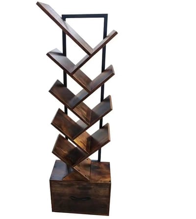 Geometrische boekenkast op vloerstandaard, modern boerderijstijl, 133,6 cm hoog, hout MDF.