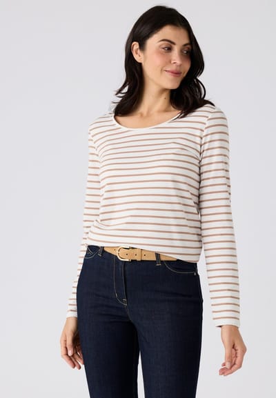 Damart - T-shirt effen of gestreept met Thermolactyl-label - Dames - Beige - S
