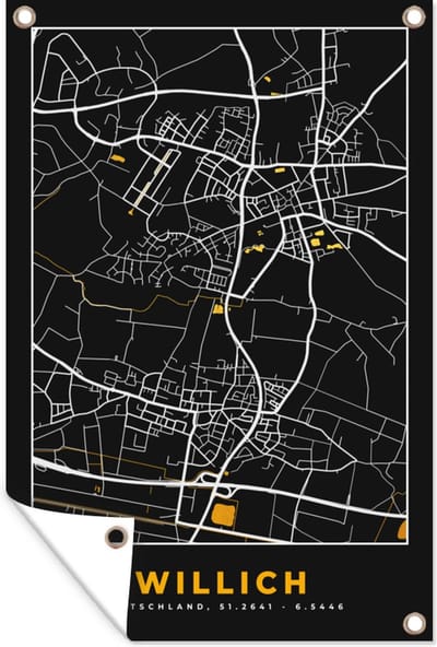 Muurdecoratie Stadskaart – Kaart – Willich – Gold – Duitsland – Plattegrond - 120x180 cm - Tuinposter - Tuindoek