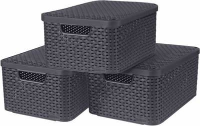 Curver Style Opbergmand + Deksel M - 18 liter - 3 stuks - Antraciet