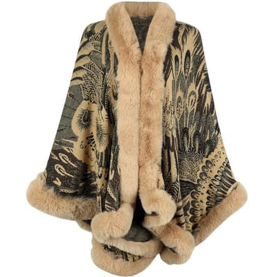 Dames Winter Pauwbloem Gebreide Cape Vrouwelijke Verdikte Warme Sjaal One size kaki