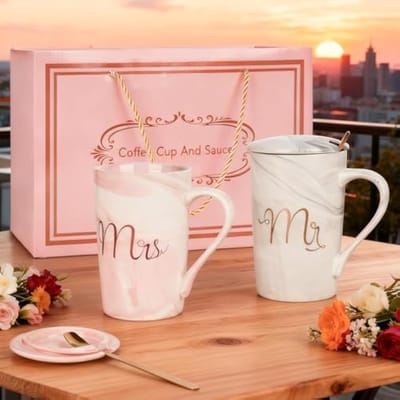 Koffiemokken Set Van 2 Stuks Keramiek Met Tekst Voor Koppels Bij Huwelijk Verloving Of Jubileum