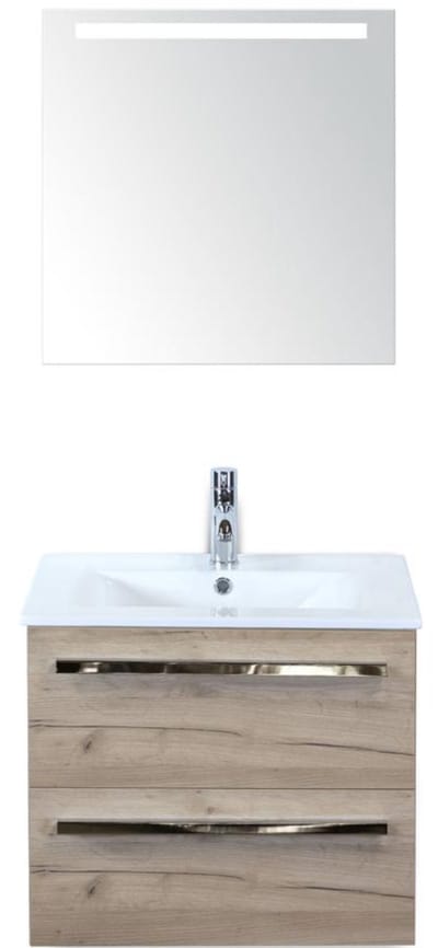 Seville Badmeubelset 60 cm - Craft Oak - Keramische Wastafel Wit Enjoy met Sence Spiegel