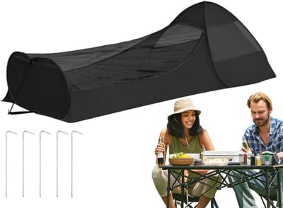 Eenpersoonsbed - Pop-up bed - Kamperen en slapen - Dubbele ritssluiting - 220 x 105 cm - Zwart