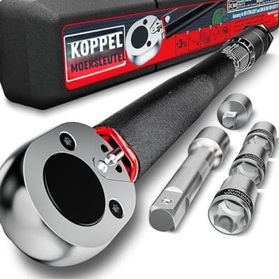 TIM® Momentsleutel Auto – Gereedschappen – 5 Delige Set – Handgereedschap – In Koffer – Omkeerbare Ratel- Zwart- 44cm x 9cm x 7cm