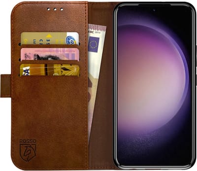 Rosso Element Book Case Wallet Hoesje Geschikt voor Samsung Galaxy S23 Plus | Portemonnee | 3 Pasjes | Magneetsluiting | Stand Functie | Bruin