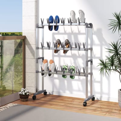 vidaXL - Schoenenrek - met - wieltjes - 66x27x100 - cm - zilverkleurig