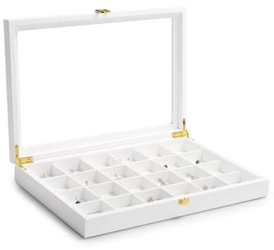 Stapelbare Sieradendoos met Leren Deksel - Organisator voor Sieraden met 24 Compartimenten