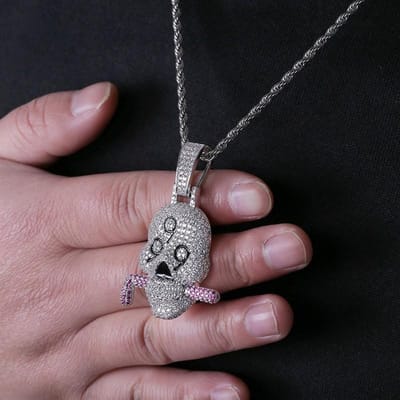 Europese en Amerikaanse Gepersonaliseerde Gouden en Zilveren Trendy Merk Schedel Hanger Micro Ingelegd met Zirkonia Heren Ketting Accessoires gray