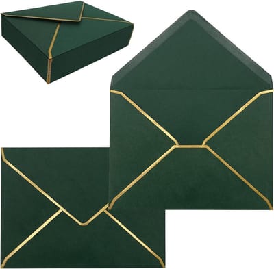 A7 Enveloppen 5 x 7 Inch Zelfklevend met Gouden Rand voor Trouwen, Uitnodigingen en Verjaardagen, Verpakt per 30 Stuks (Groen)