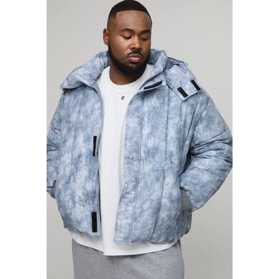 Plus Oversized Fit Washed Nylon Hooded Funnel Neck Duvet Puffer Jacket | Grey | Size 2XL