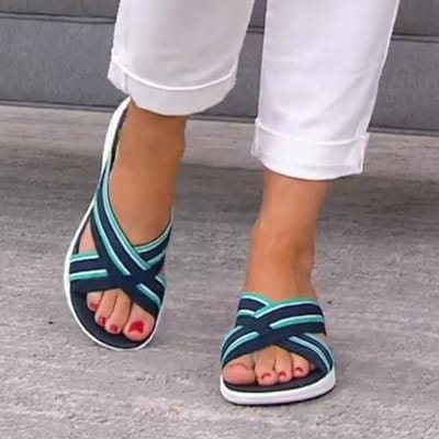 Dames Slippers met Kruisband Platform Open Teen Gemengde Kleur Sleehakken Dames Sandalen Zomer Buiten Strand Slipper Damesschoenen Comfortabel 42 blauw