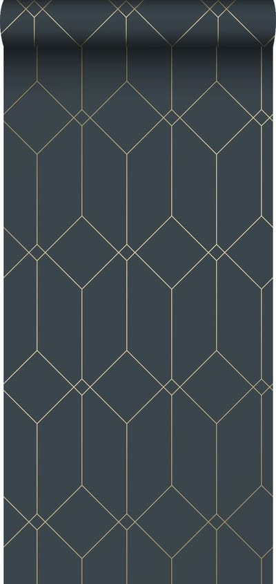ESTAhome behang art deco motief donkerblauw en goud - 53 cm x 10.05 m - 139225