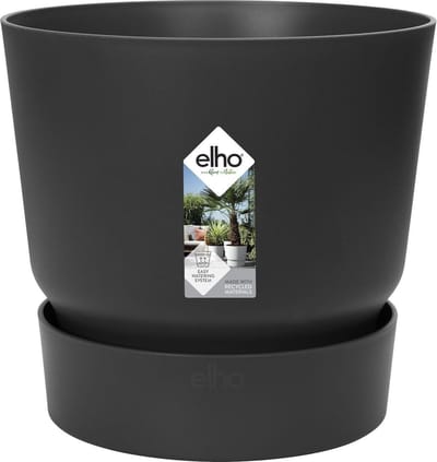 Elho Greenville Rond 14 - Bloempot voor Buiten met Waterreservoir - 100% Gerecycled Plastic - Ø 14 x H 13.4 cm - Living black