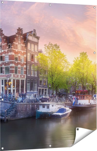 Gards Tuinposter Amsterdamse Grachten - 90x120 cm - Tuindoek - Tuindecoratie - Wanddecoratie buiten - Tuinschilderij