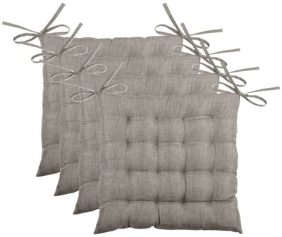 Stof Textile stoelkussen BEA - 4x - beige - 40 x 40 x 4 cm - touwtjes sluiting - binnen/buiten - zitkussens plat
