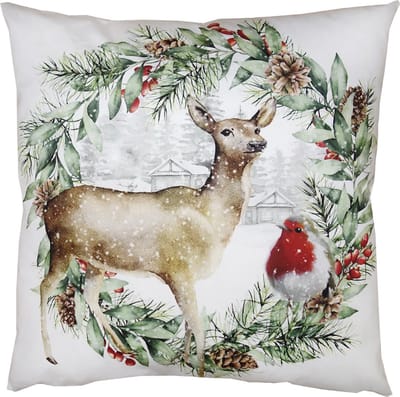 Clayre & Eef Kussenhoes 45x45 cm Groen Wit Polyester Hert