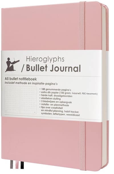 Hieroglyphs Bullet Journal - A5 notitieboek - 100 Grams Papier - Hardcover Notebook Dotted - met Handleiding en Inspiratie - Nederlands - Roze