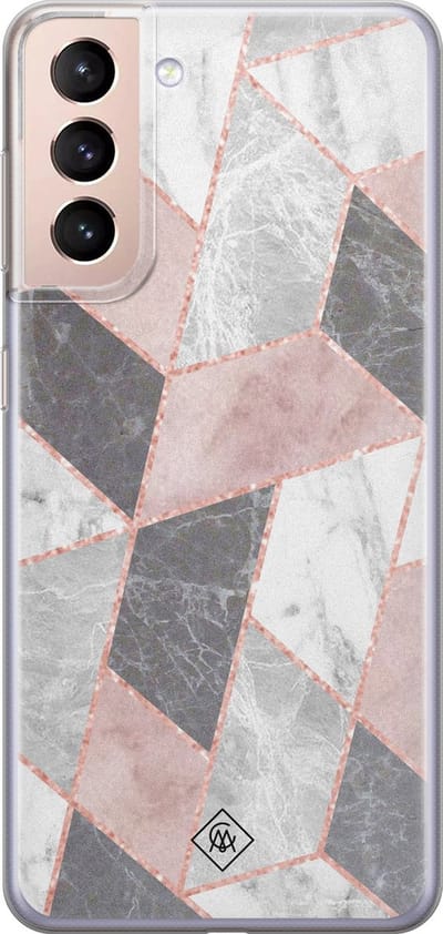 Casimoda® hoesje - Geschikt voor Samsung S21 Plus - Stone grid marmer / Abstract marble - Backcover - Siliconen/TPU - Roze