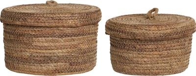 Artichok Tijl Manden Set van 2 - Met Deksel - Bruin - Rond - Opbergmanden