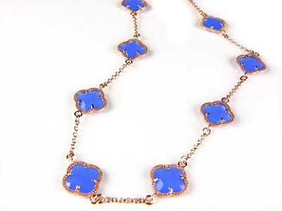 model 10 Fiori collier in zilver roze verguld 10 blauwe klavers