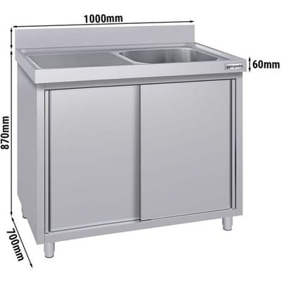 GGM Gastro Spülschrank ECO - 1000x700mm - mit 1 Becken recht Zilver