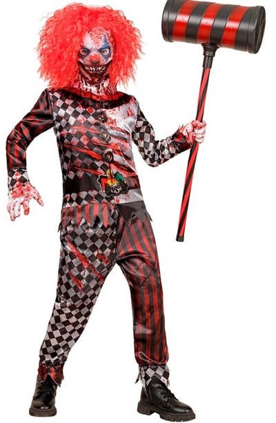 Widmann - Bloederige Evil Joker - Jongen - Rood, Zwart / Wit - Maat 116 - Carnavalskleding - Verkleedkleding