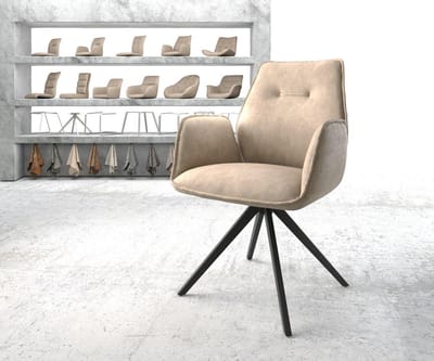 Gestoffeerde-stoel Zoa-Flex kruisframe hoekig zwart microvelours beige vintage pocketveer kern
