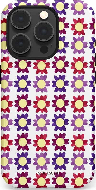 Casetastic Hoesje Geschikt voor Apple iPhone 15 Pro Magsafe - Stijlvolle Beschermende Duo-layer Case - Rood Paarse Roze Madelief Bloementjes