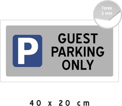 Pictogram/ bord | "Guest parking only" | 40 x 20 cm | Voorbehouden | Gasten | Bezoekers | Visitors | Engelstalig | Engels | Parkeren | Parkeerplaats | Forex | 1 stuk