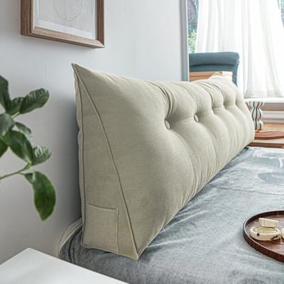 Driehoekig hoofdkussen - Wigkussen bed - Leesondersteuning bed - Afneembare hoes - 180 x 50 x 20 cm - Grijs