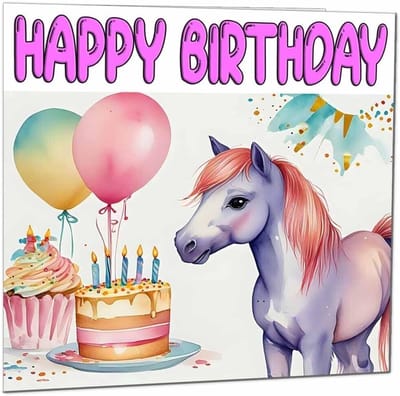 Verjaardagskaart Paard - Wenskaart Pony - Kinderfeest Vieren - Dikke Premium Kaart - 145 x 145mm - Wit