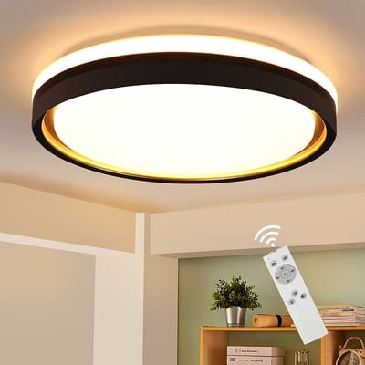 NETTLIFE Plafondlamp LED - zwart goud - Ø30cm slaapkamerlamp - dimbaar met afstandsbediening - rond - 18W woonkamerlamp - moderne keukenlamp voor hal slaapkamer