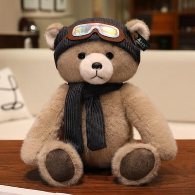 Schattige Zittende Teddybeer Pluche Speelgoed met Sjaal Hoed Zacht Gevuld Knuffel Slapende Pop Cadeau voor Meisjes Jongens Kinderen 25cm bruin