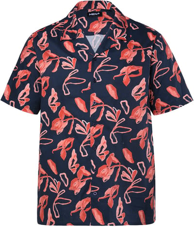 Men Plus - Heren - Overhemd korte mouwen all-over patroon Cubaanse kraag - Navy blauw - Maat XL