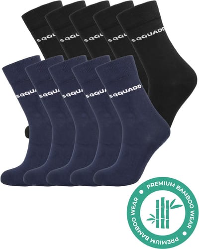 SQQUADD® Bamboe Sokken Dames en Heren - Classic 10-pack - Maat 35-38 - Naadloos en Duurzaam - Tegen Zweetvoeten - Bamboo - Zwart - Donkerblauw